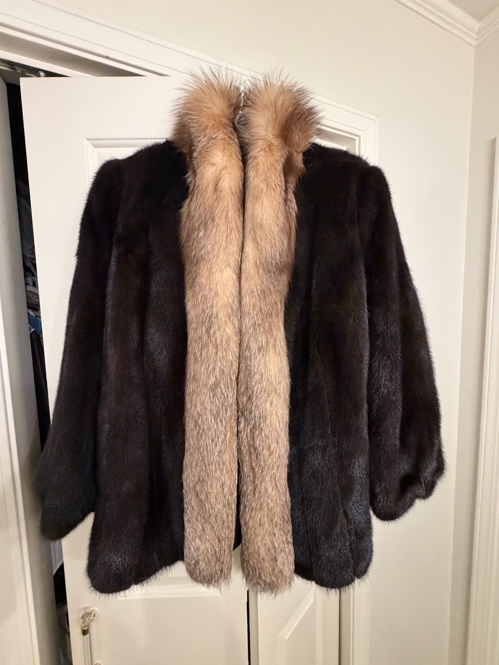 Vintage Brown Mink Coat with Natural Fur Trim